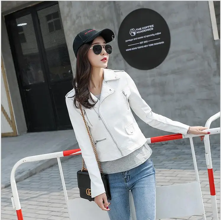 Весенне осенняя Женская куртка из искусственной кожи короткая женская кожаная