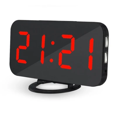 

Creative LED Digital Alarm Table Desk Clock Brightness Adjustable USB Modern Mirrored Snooze Digital Alarm Clock