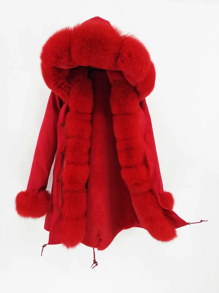 OFTBUY, пальто с натуральным мехом, зимняя куртка, Женская длинная парка, натуральный Лисий мех, воротник, капюшон, верхняя одежда, роскошная, толстая, теплая, уличная одежда, новинка - Цвет: 6