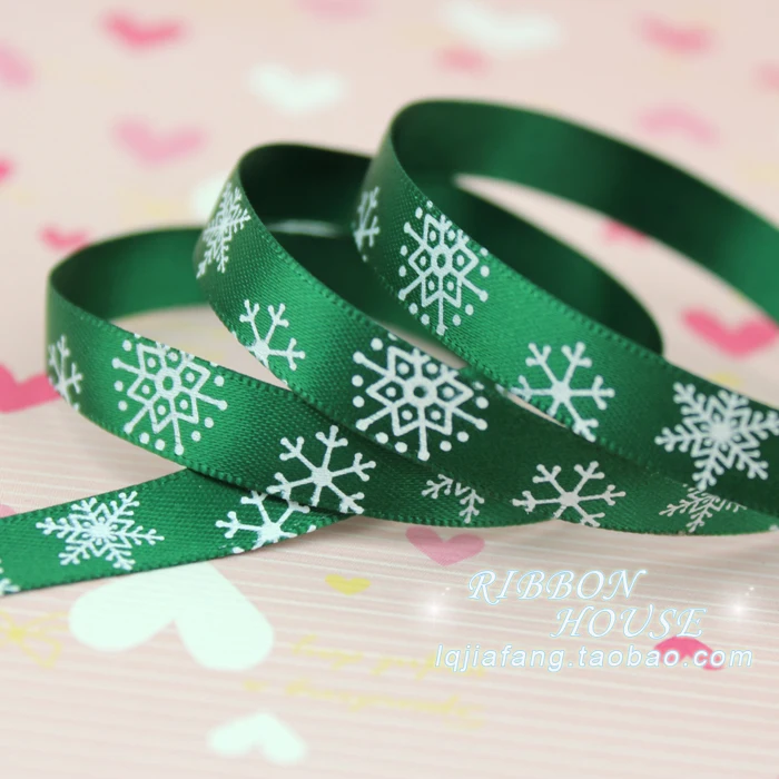 Green 2 м/лот) 3/"(10 мм) зеленый принт Снежинка Корсажная атласная лента Рождественский декоративный подарок Свадебная Упаковка Лента для рукоделия - Цвет: Green