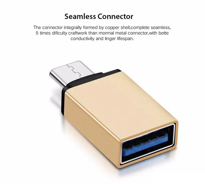 Тип C OTG USB 3,0 золотой адаптер конвертер для Android samsung huawei P20 телефонный адаптер типа OTG-C к USB3.0 металлический адаптер usb