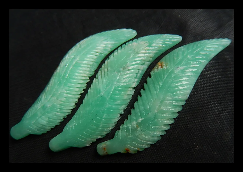 Полудрагоценные камни распродажа 3 шт. резной лист хризипразы кабошон 54x13x6 мм 13 92