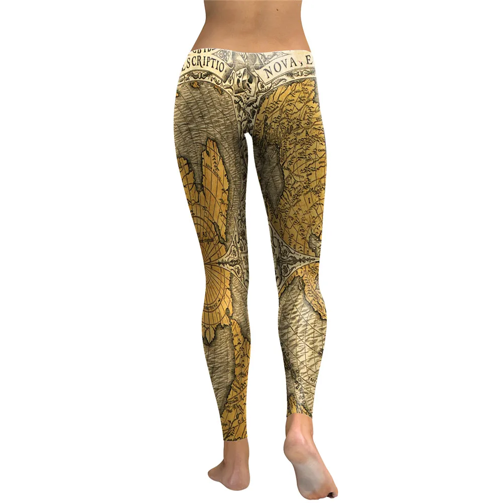 Новинка 2019 леггинсы FCCEXIO с высокой талией рисунком древних карт Стрейчевые