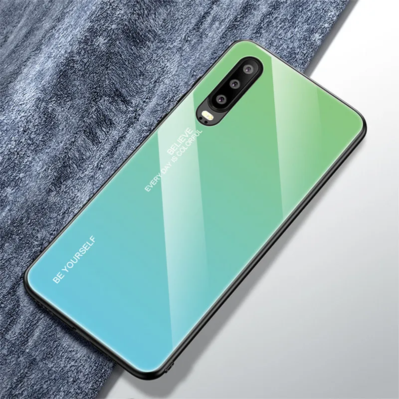 Зеленый Градиентный чехол из закаленного стекла для телефона huawei Honor 8X mate 20 Pro mate 10 P20 Lite P Smart Plus Nova 3i 3 4 P30 - Цвет: Зеленый