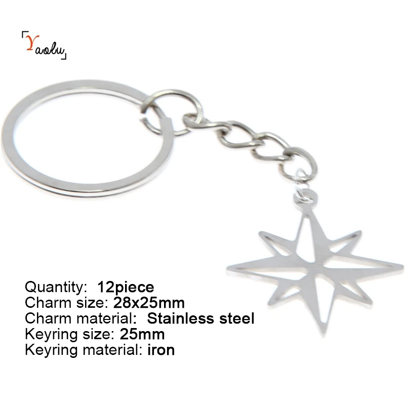12piece Keyring Набор бижутерии с розой, компасы, розой, русской звездой, из нержавеющей стали, Очаровательное ожерелье, браслет, серьги на лодыжке - Окраска металла: 12piece Keyring