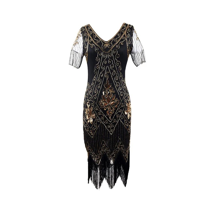 Женское платье Great Gatsby винтажное облегающее с кисточками и коротким рукавом