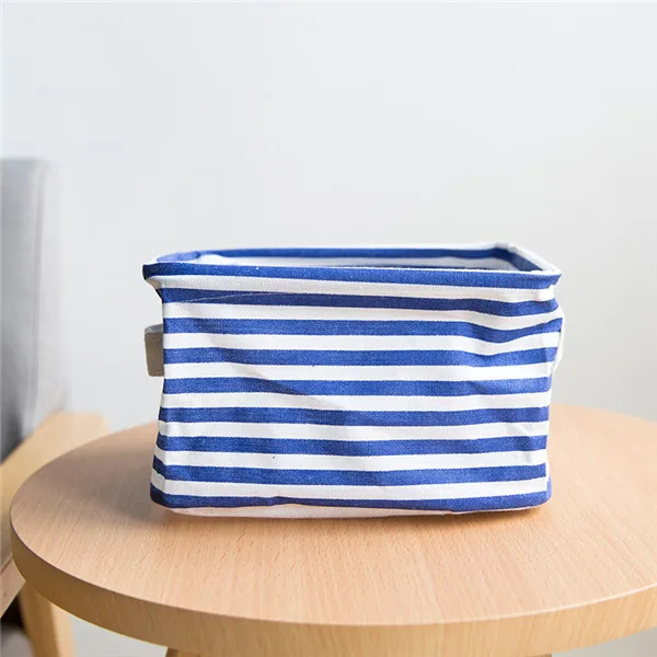 Sky Blue Strip Милый льняной ящик для хранения дома Настольный органайзер для офиса Складная желтая корзина для ювелирных изделий косметический макияж игрушечные закуски контейнер - Цвет: Sky Blue Strip