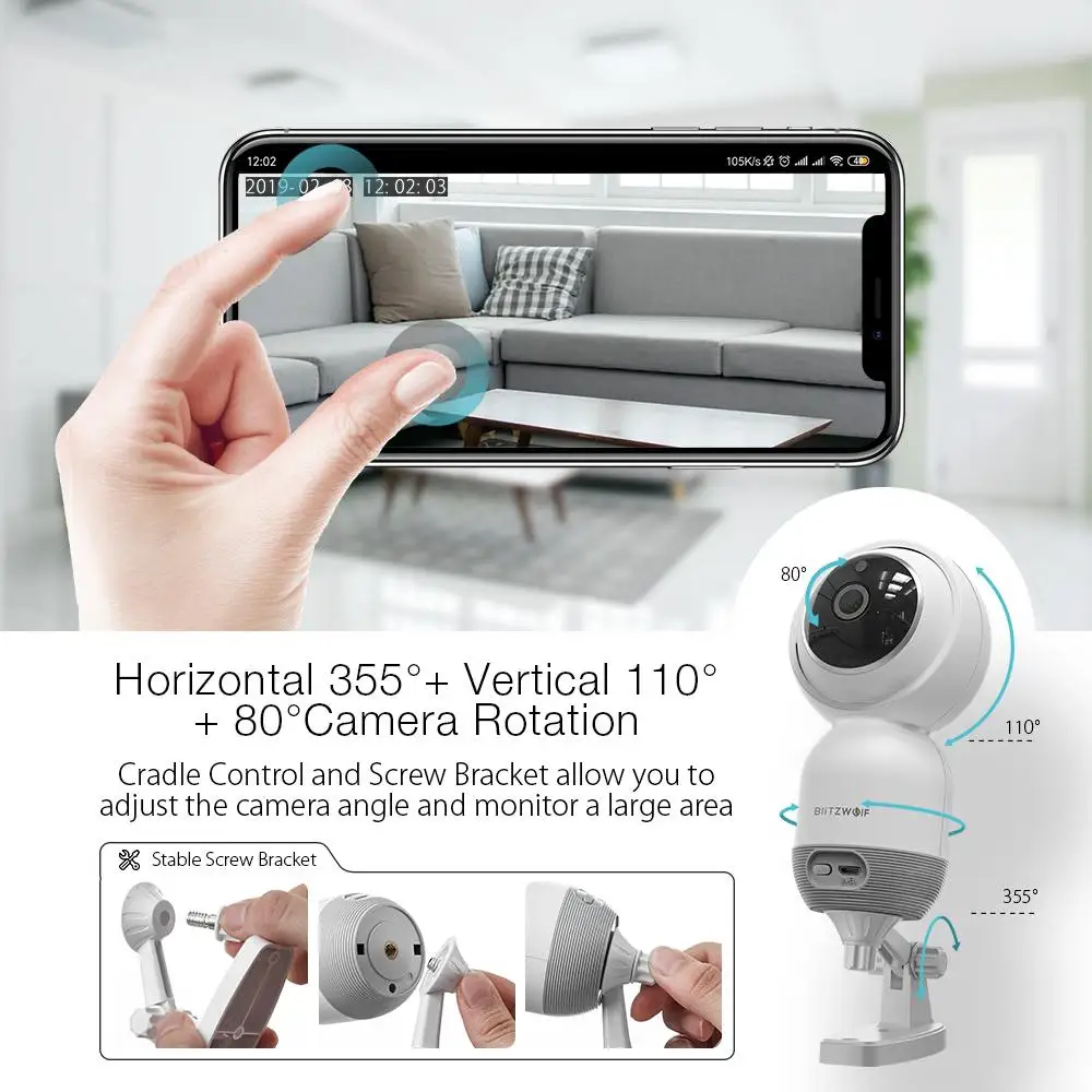 Blitzwolf BW-SHC1, 1080 P, настенная PTZ, WiFi, ip-камера, обнаружение движения, Умный домашний монитор безопасности, поддержка SD карты, облачное хранилище