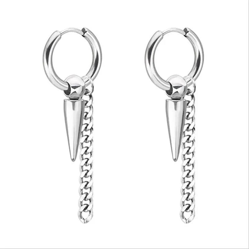 

del09 316L Stainless Steel Men Length Tassel Drop Earrings Titanium Jewelry 17 Styles 2 Colors