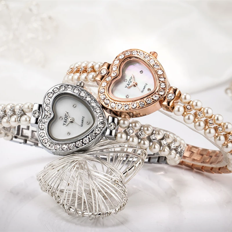 Новый Женский Марка Часы Yaqin Мода Розовое Золото Смотреть Короткие Группа Pearl