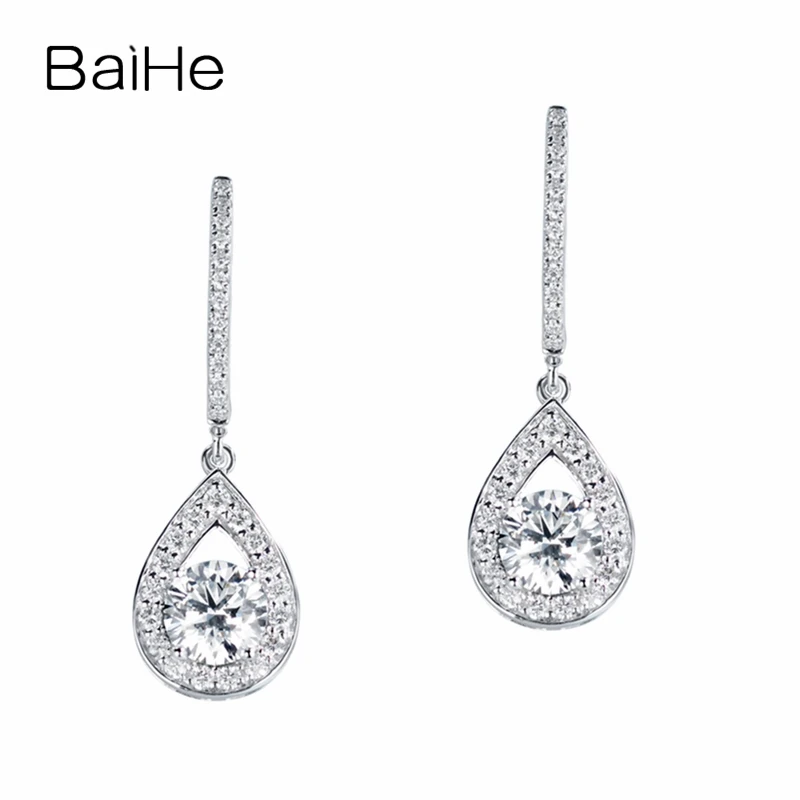BAIHE одноцветное Белое золото 14 карат 0.70ct круглые Без основной камень для женщин