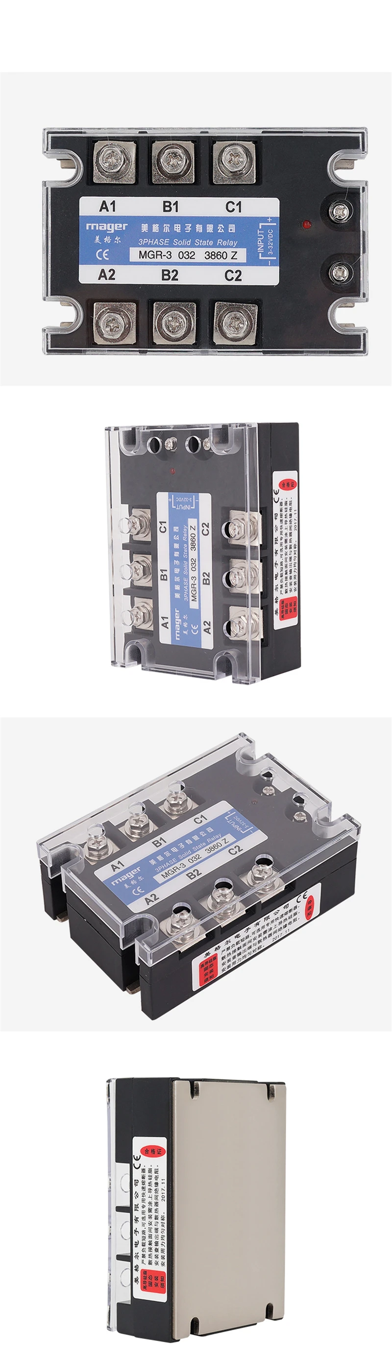 60A DC управление AC SSR трехфазное твердотельное реле(MGR-3 032 3860 Z) с защитной крышкой твердотельное реле 3-32V DC 380V AC