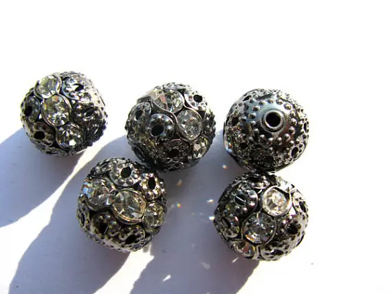 

high quality 100pcs 8 10 12mm Bling Pave Crystal Brass Fluorial Spacer Round drum Barrel Brozne Gunmetal Brass Silver Gold Charm