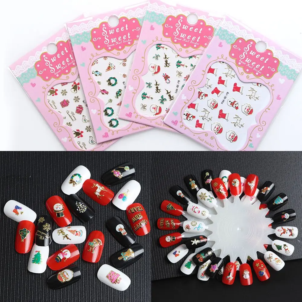 3D декор олень Санта Клаус Наклейки для ногтей Рождественский Декор дизайн водные
