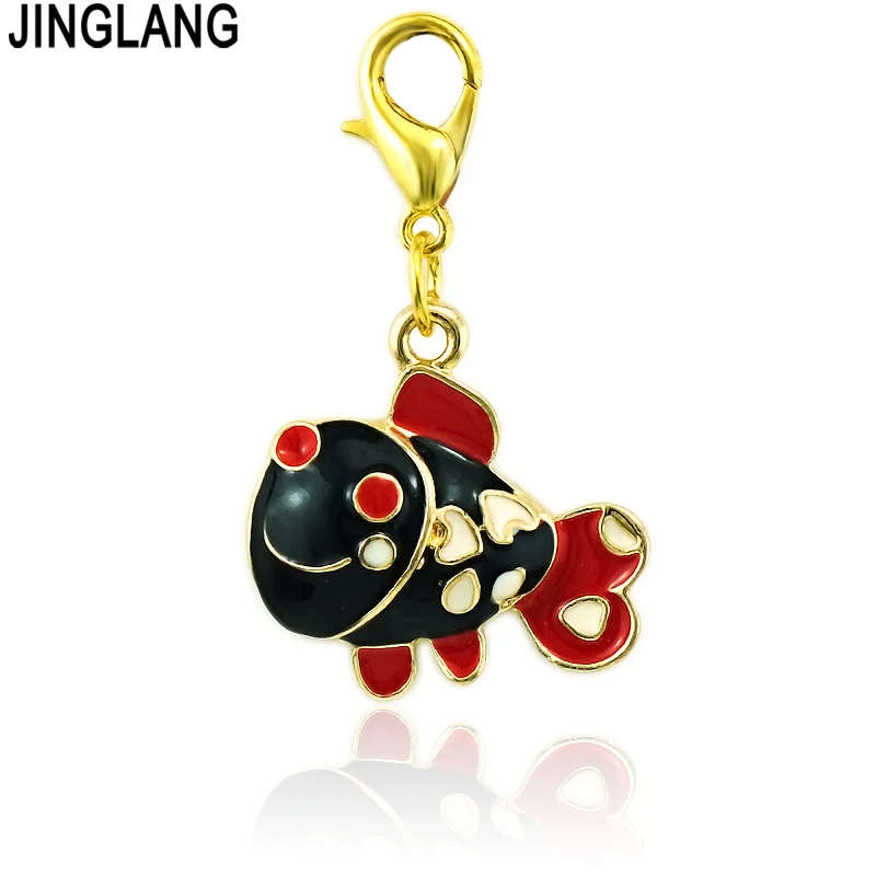 Бренд jinglang Новый Омар застежка очарование болтаются золотой цвет эмаль Рыба