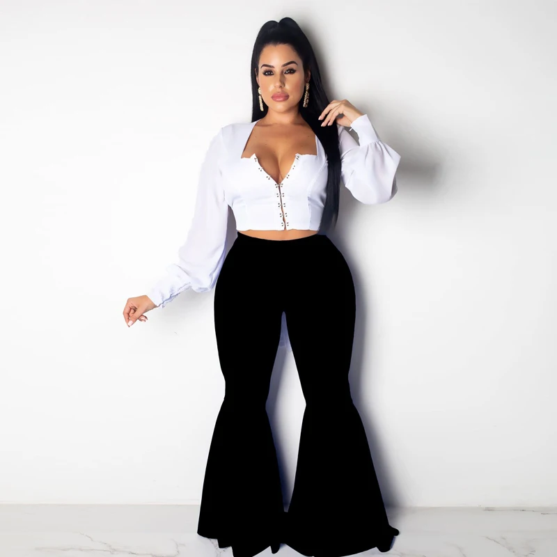 Женские неоново-зеленые расклешенные брюки с оборками и высокой талией | Женская