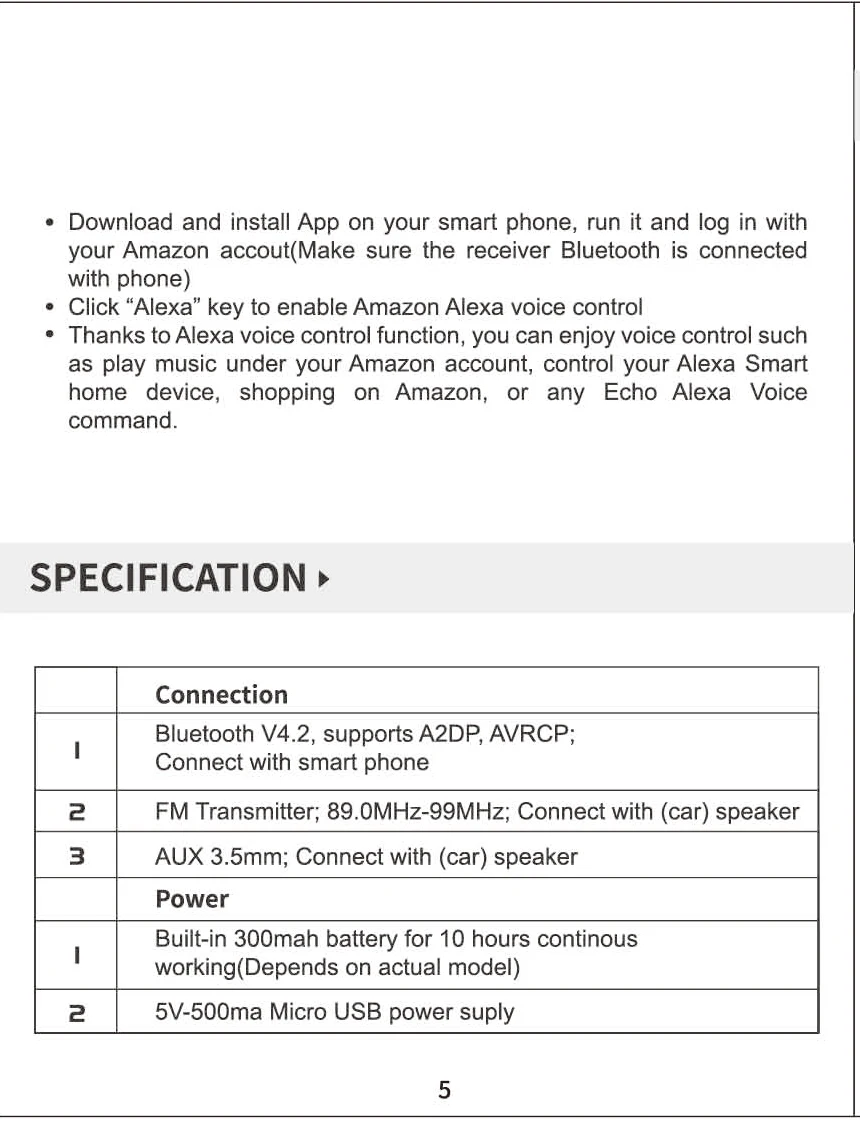 Смарт Bluetooth 4,2 Alexa A2DP аудио приемник Handsfree автомобильный fm-передатчик Голосовое управление Siri Google Assistant gps навигация