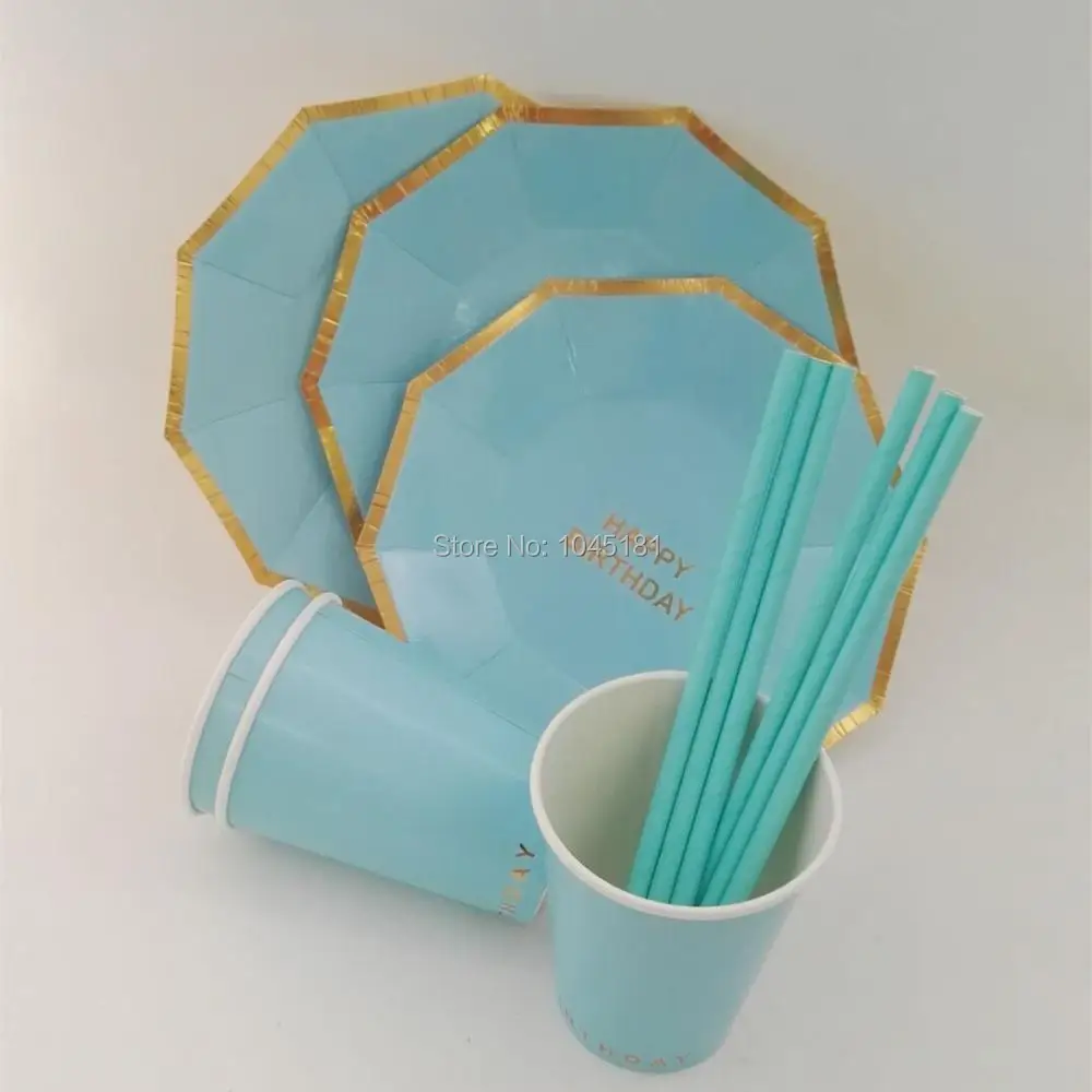 Ipalmay бумажные тарелки для дня рождения чашки соломинки мята синий розовый и