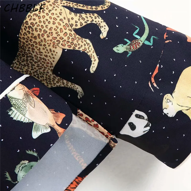 CHBBLF women chic animal pattern print blouse long sleeve notched collar female casual shirts retro tops blusa C9632 |