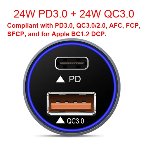 24W PD n 24W QC 72 Вт автомобильное зарядное устройство PD QC 3,0 Быстрая зарядка USB type C безопасный быстрый мобильный телефон планшет ноутбук MP3 gps зарядка 1ABF - Тип штекера: 24W PD n 24W QC