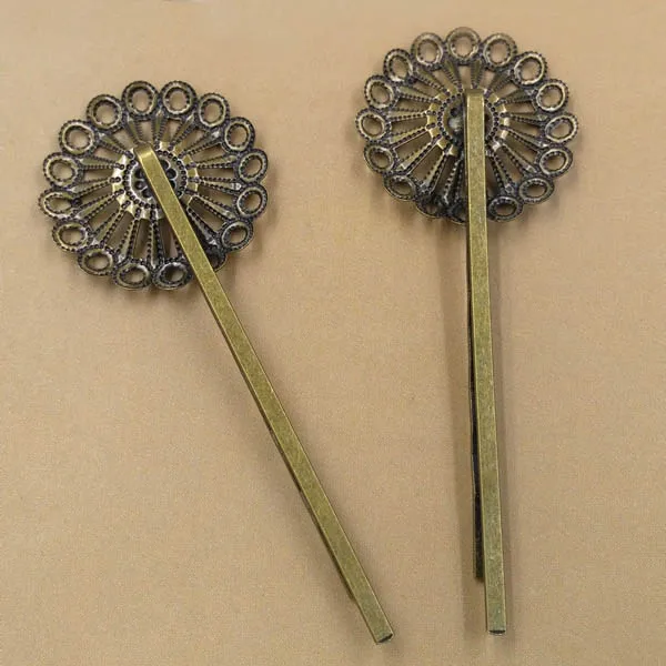20mm Filigree Circle Flower Bobby Hairpins Bases Metal Blanks Findings Settings DIY Women's Bride Hair Clips Making Multi-color |