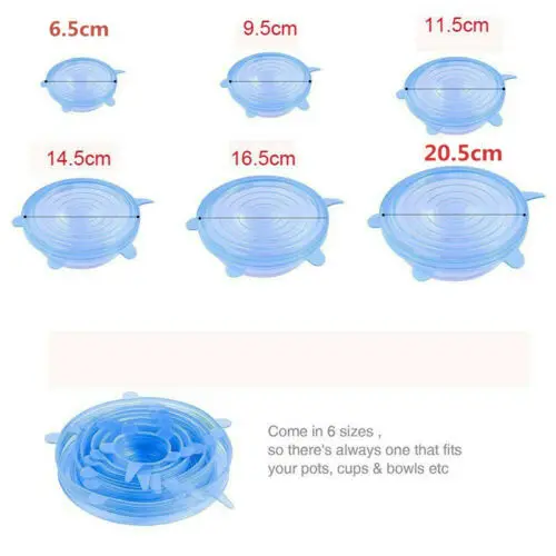4/6Pcs Silicone Stretch Lids Reusable Airtight Food Wrap Covers Keeping Fresh Seal Bowl Stretchy Cover Kitchen Cookware | Дом и сад