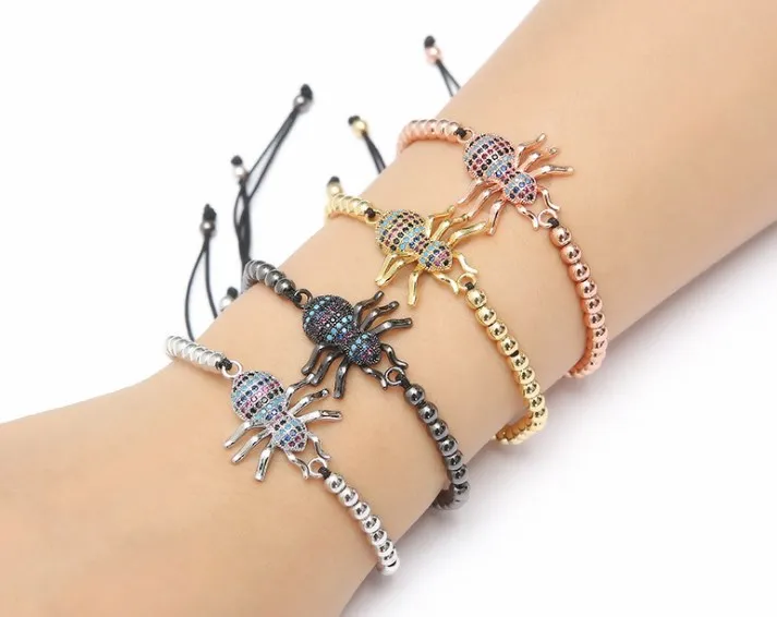 Женский браслет из медного бисера dgh3 Spider insect Charm кубического циркония | Украшения