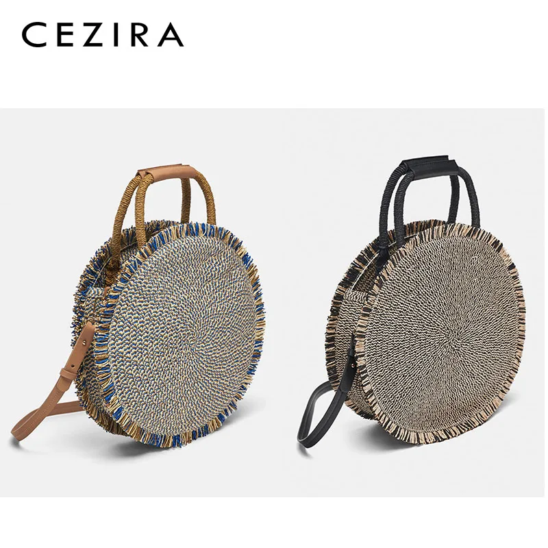 CEZIRA ручная работа Соломенная Сумка винтажная тканая сумка круглые Ретро