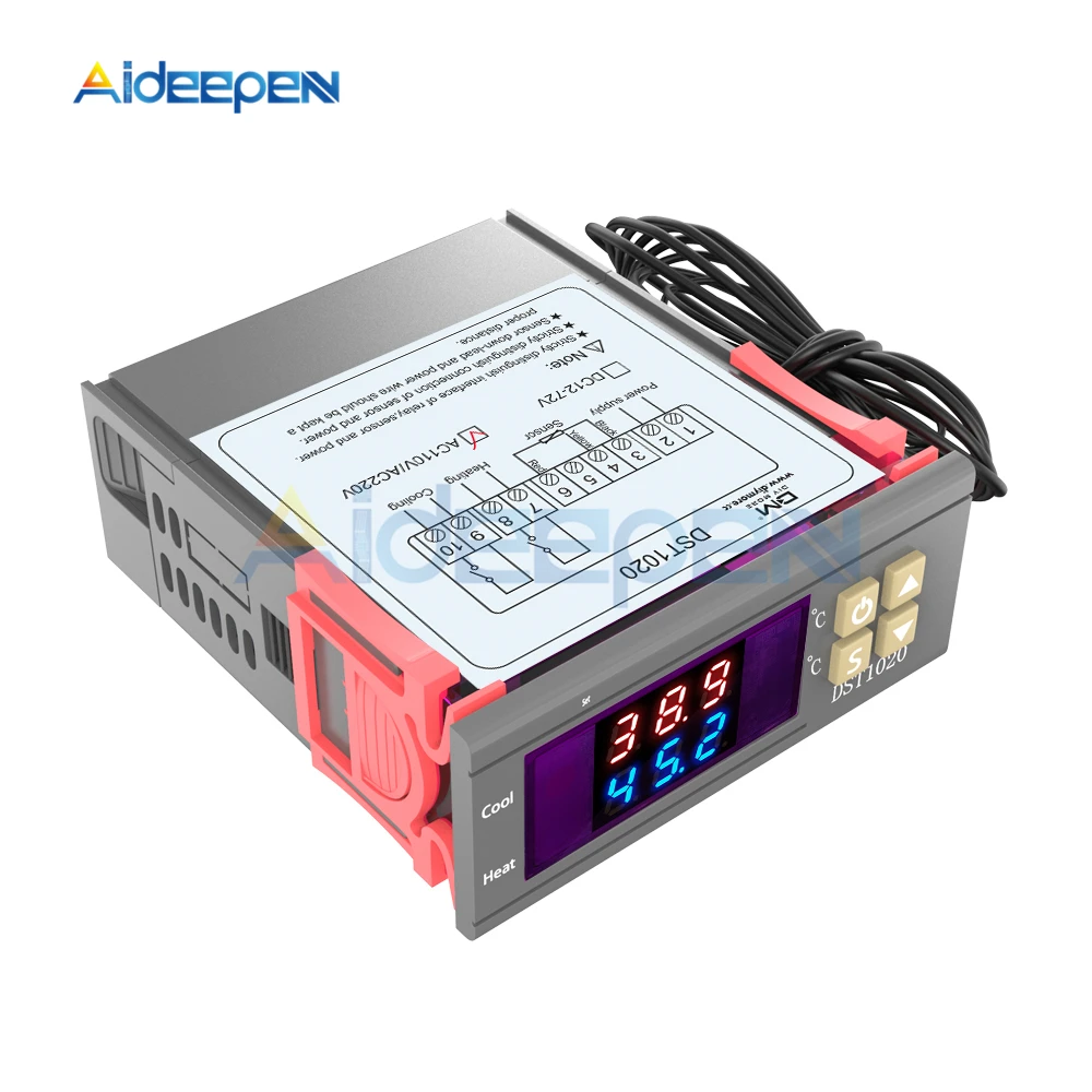 

DST1020 Dual Display Digital Thermostat Temperature Controller AC 110-220V DS18B20 Sensor Waterproof Heating Cooling
