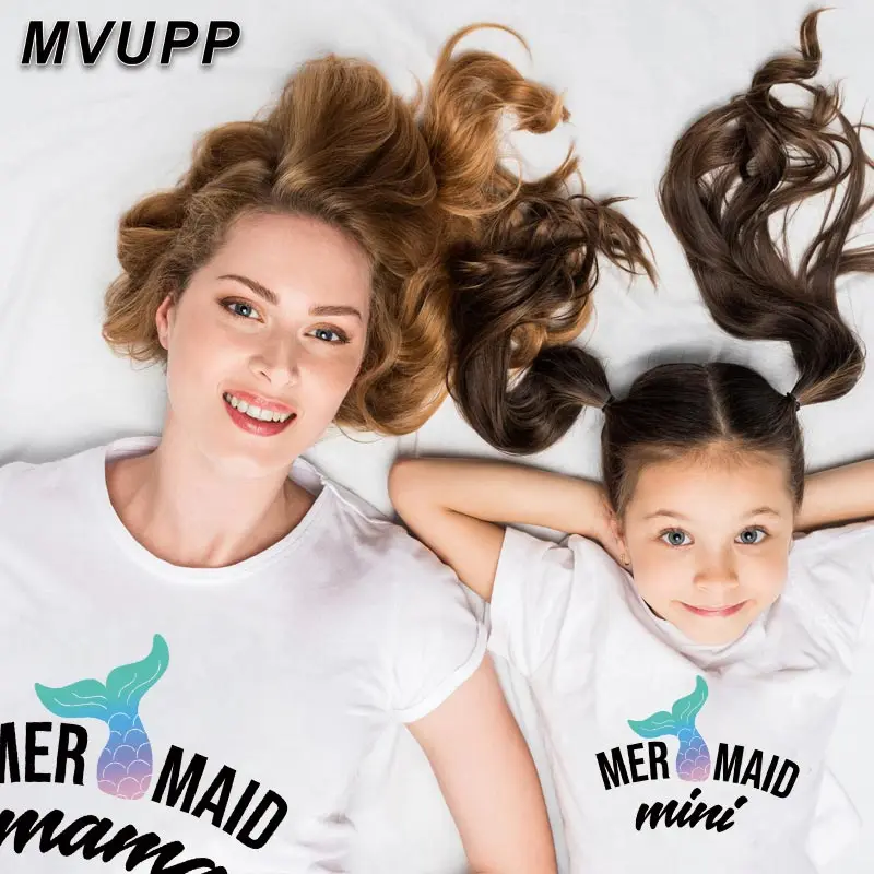 Одинаковая одежда для всей семьи «Мама и мини я» футболка для мамы и дочки, комплекты для мамы и ребенка «большие маленькие сестры», «русалочка»