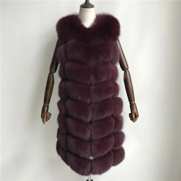 Dark purple Длинный зимний жилет из натурального Лисьего меха, Женское пальто без рукавов, верхняя одежда из натурального меха, жилет из натурального Лисьего меха, женский жилет - Цвет: Dark purple