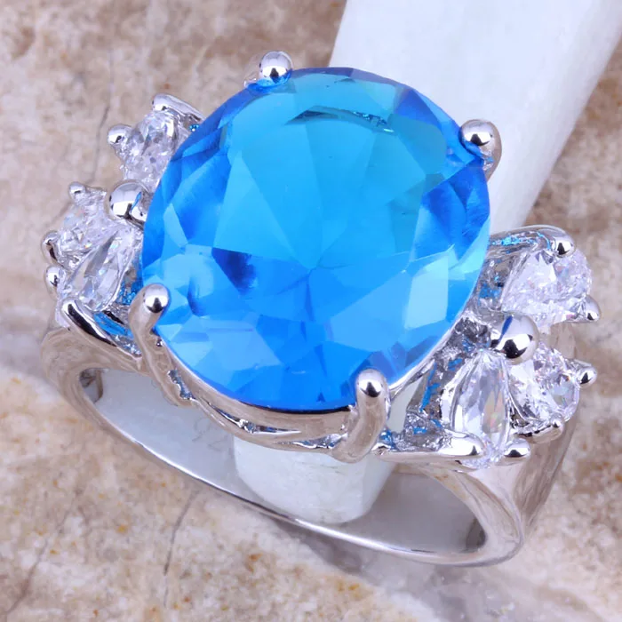 Женское посеребренное кольцо с голубым цирконием размеры 6 / 7 8/9 R0586|ring size|jewelry