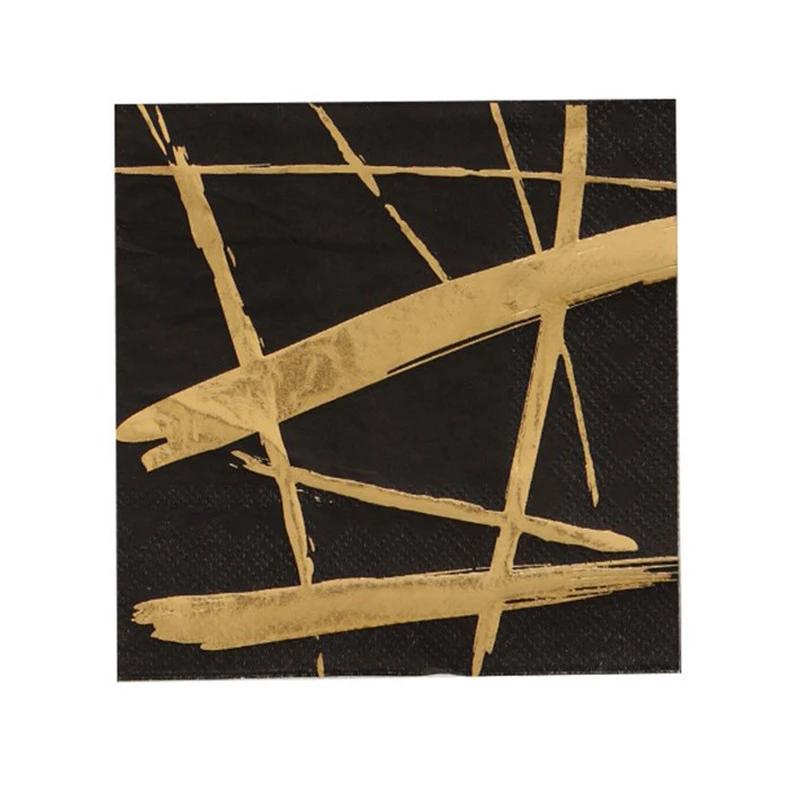 Napkins 20pcs Золотой черный одноразовый набор посуды бумажные тарелки для вечеринки салфетки чашки соломки для дней рождения вечерние Свадебный Рождественский Декор вечерние принадлежности - Цвет: Napkins 20pcs