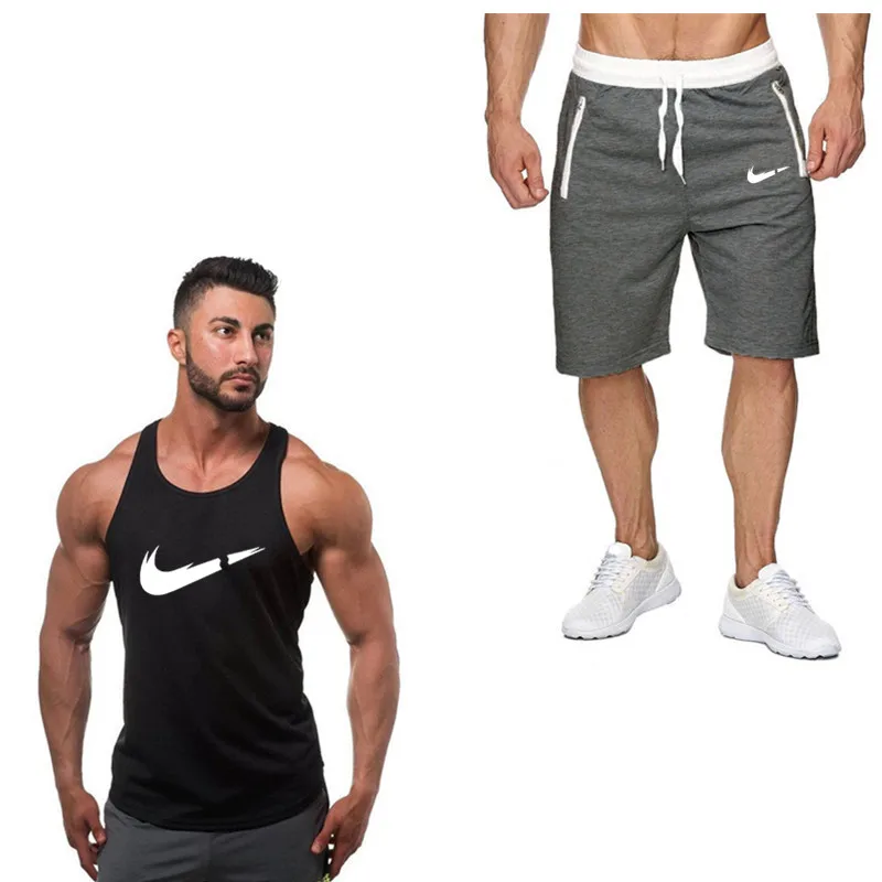 Спортивный костюм мужской новый летний хлопковый короткий комплект жилет на