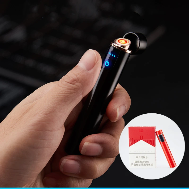 Мини портативный фокус металлический USB Электронная зажигалка светящаяся Кнопка беспламенная плазменная зажигалка ветрозащитный фонарь дуговая зажигалка