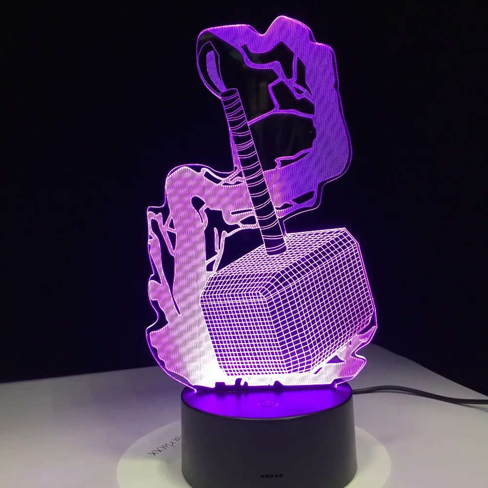 Мстители Alliance Thor Hammer 3D аниме Рисунок ночной Светильник Креативный светодиодный ночник детская спальня прикроватная лампа