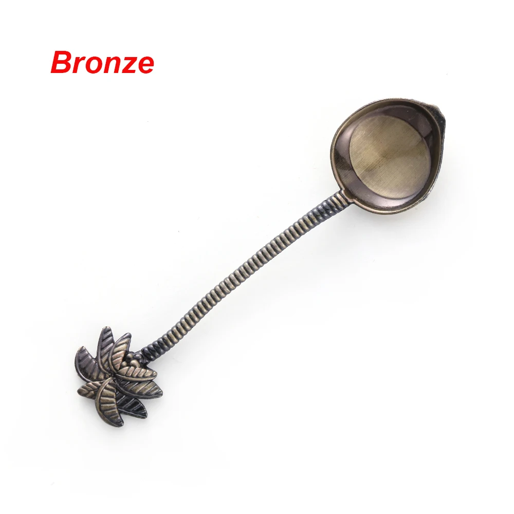 bronze 1 шт. винтажная ложка из кокосовой пальмы, резные кофейные ложки, столовые приборы, мини-Десертные закуски, совок для подарка, кухонная посуда - Цвет: bronze