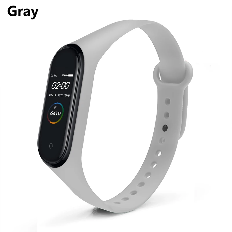 Gray BOORUI mi band 4 ремешок для xiaomi mi band 4 ремешок на запястье чистый цветной relogio inteligente силиконовый сменный для xiaomi mi 4 - Color: Gray
