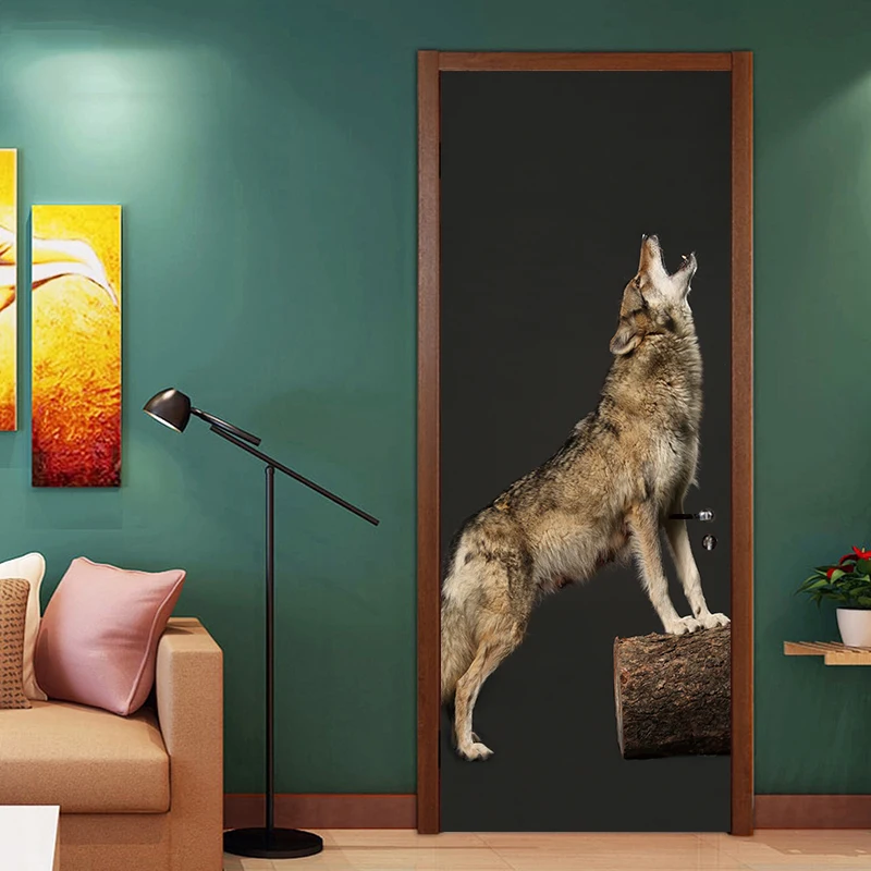 2 шт./компл. новейшие наклейки на дверь с изображением животных волка обои для