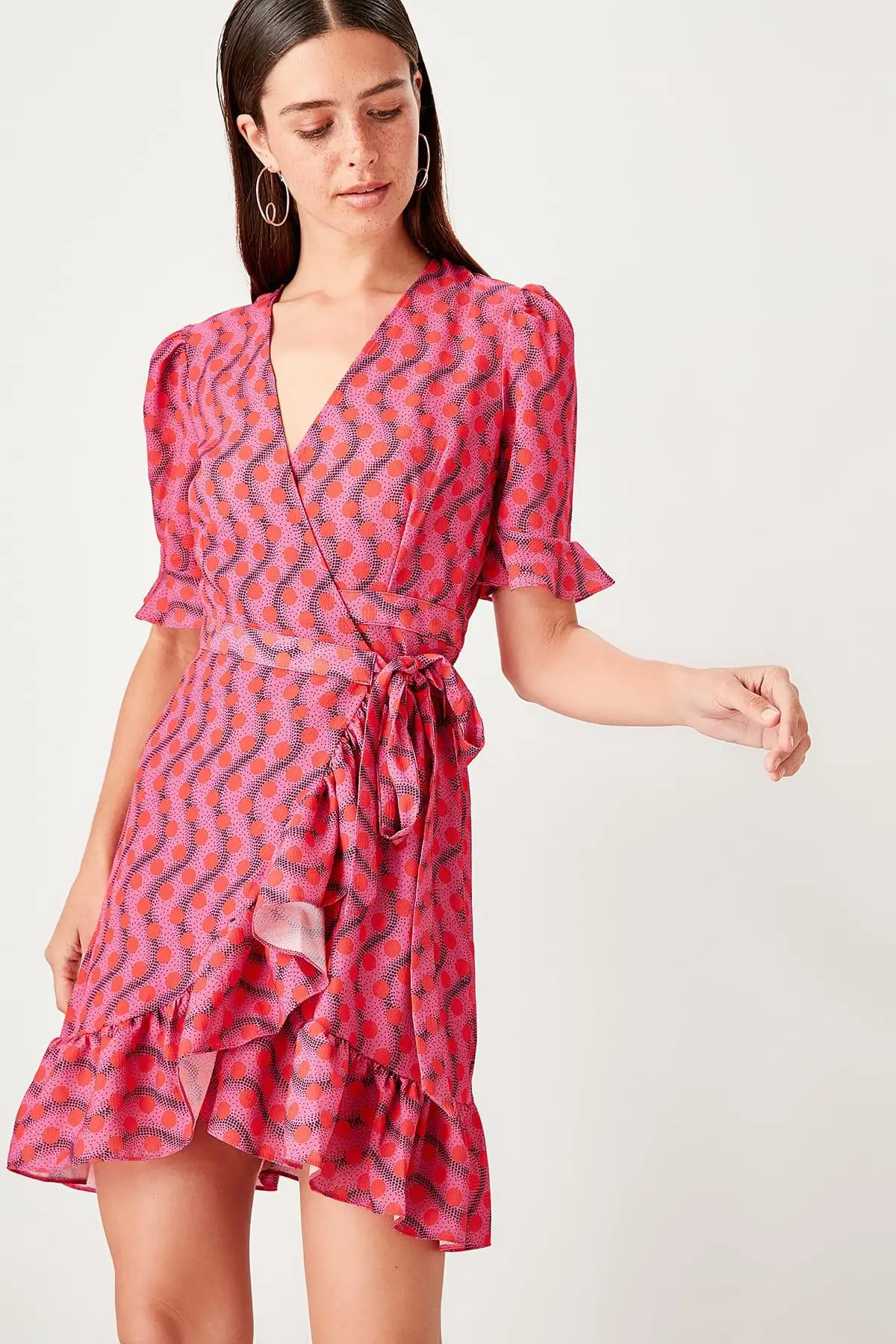 Trendyol фуксия двойной воротник до груди платье TWOSS19EL0248