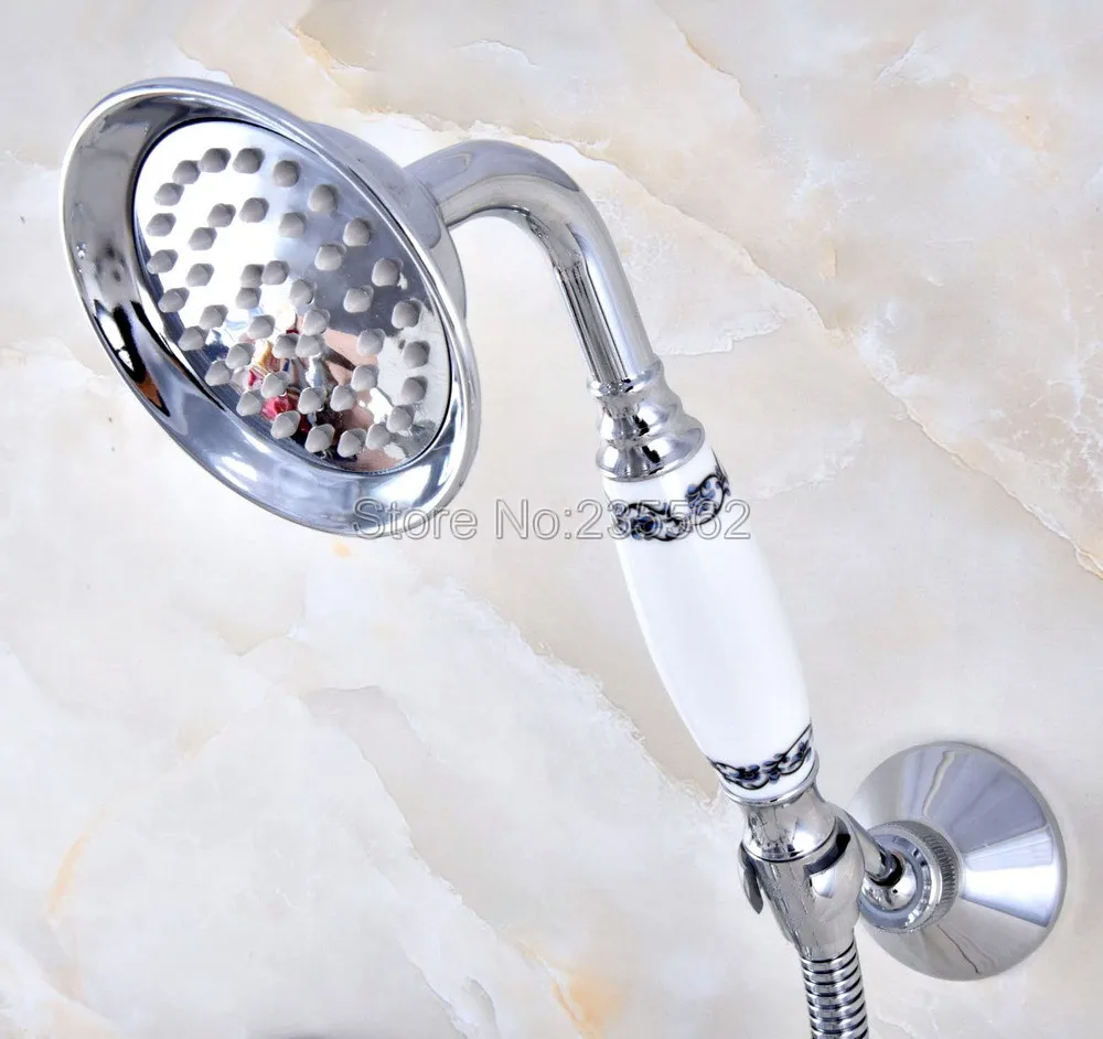 Bathroom Chrome Wall Mounted Bathtub Faucet Dual Ceramic Handle Shower Mixer Tap with Handheld Spray lna764 | Обустройство дома