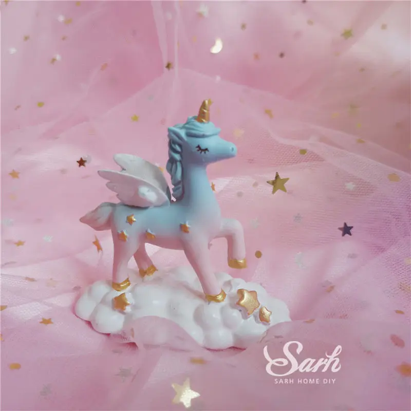Unicorn on cloud Розовый голубой Единорог украшения на день рождения блестящая рука письма торт Топпер для дня детей вечерние hairbball поставки прекрасные подарки - Цвет: Unicorn on cloud