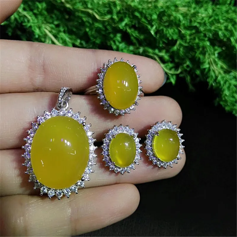 Серьги и кольцо из серебра 925 пробы с натуральным агатом нефритом|jewelry sets|set pieceset