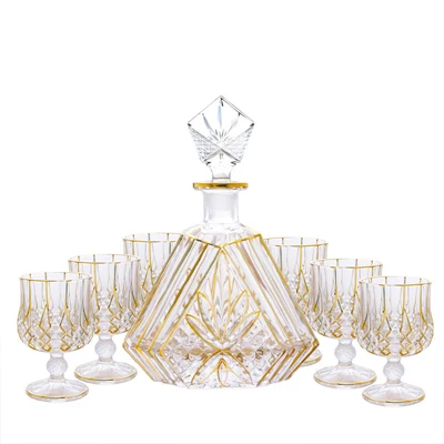 7-piece set Европейский хрустальный бокал для вина, чашка и бутылка, золотой ободок, стеклянная чашка для виски, хрустальный бокал для виски, бренди, стеклянная чашка для вина, графин - Цвет: 7-piece set