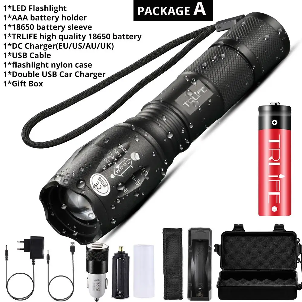 Package A XLamp xhp70.2 самый мощный фонарик usb Zoom СВЕТОДИОДНЫЙ Фонарь xhp70 xhp50 18650 или 26650 батарея лучше всего подходит для кемпинга, велоспорта - Испускаемый цвет: Package A