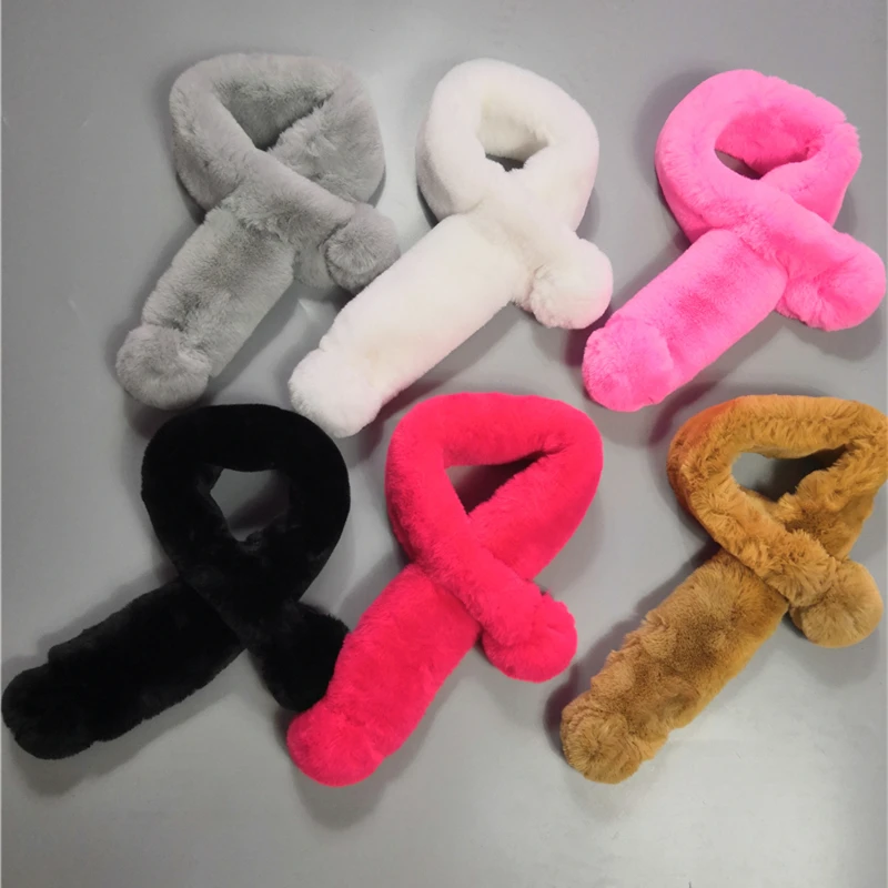 Faux Fur Collar Winter Scarf Women faux Knitted Rex Rabbit Scarves Neckerchief Long Wraps | Аксессуары для одежды