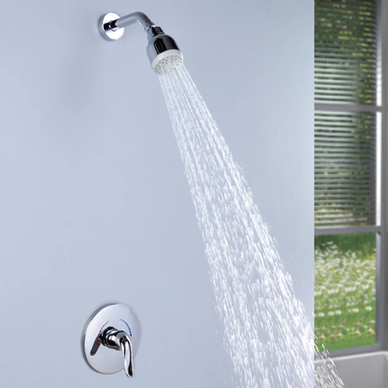 

Silver Bathroom Shower Mixer Tape Concealed Shower Faucets Solid Brass Bathroom Accessory with Embedded Shower Head Wall Mounted