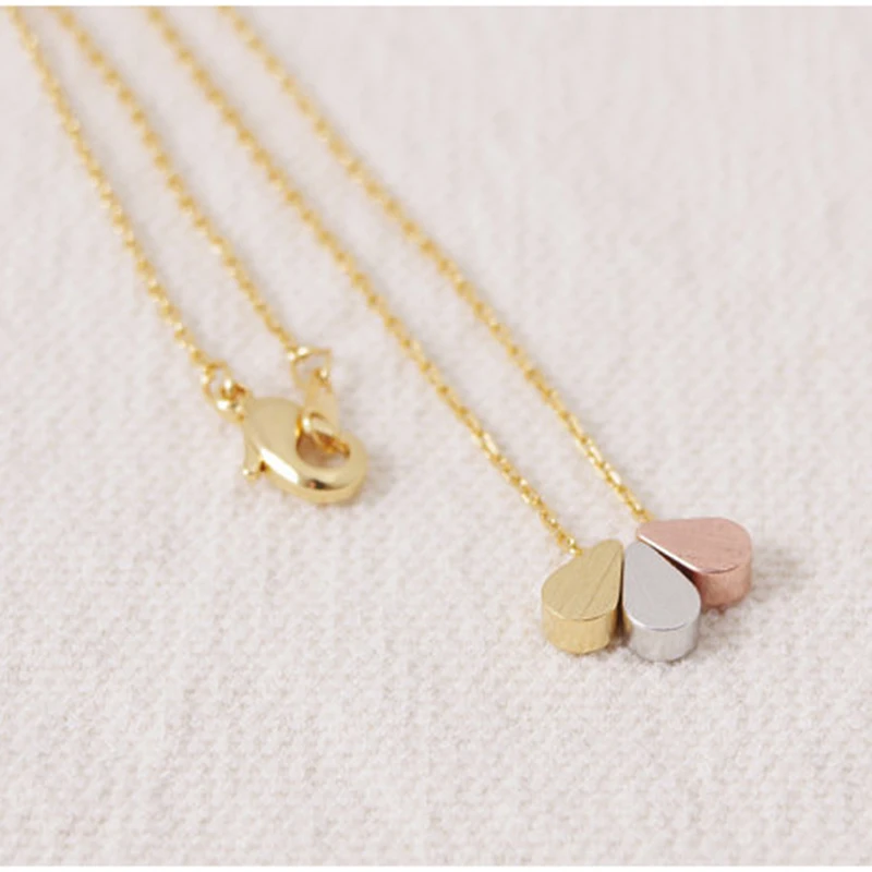 

30pcs/lot Of Gold Color 3 Teardrops Pendant Necklace Mix Color Chain For Women Gift Free Shipping Wholesale