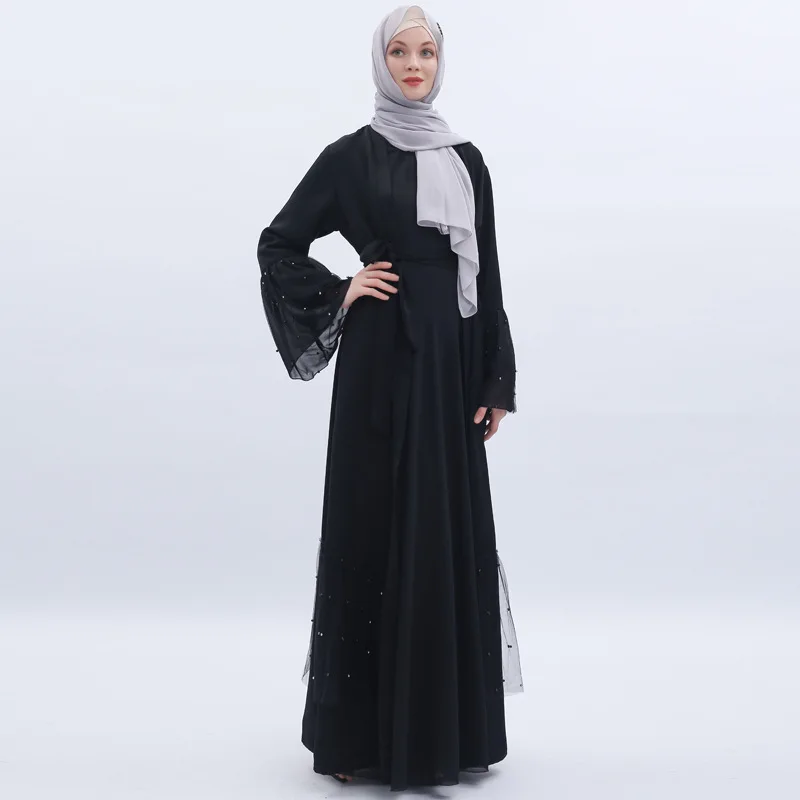 Элегантное мусульманское Beanding Abaya Nida платье макси кардиган кимоно длинный халат