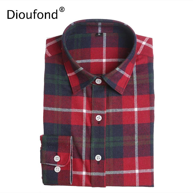 Женская клетчатая блузка Dioufond с карманами повседневные хлопковые блузки женские